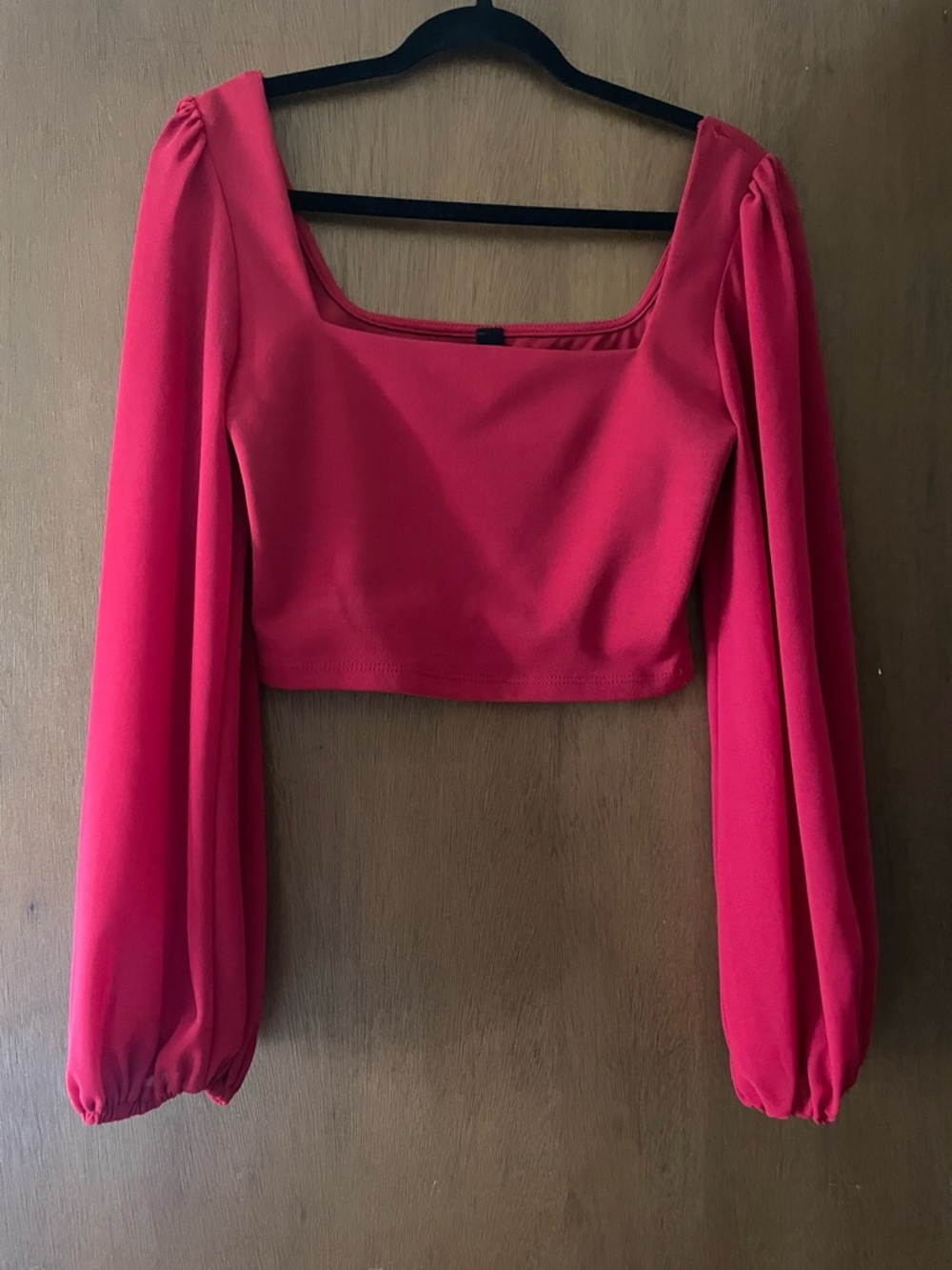 Windsor Red Square-Neck Long Sleeve Crop Top